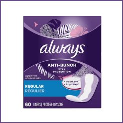 Always Anti-Bunch Xtra Protection Pantyliners – Regular, Unscented, OdorLock, 60 Count