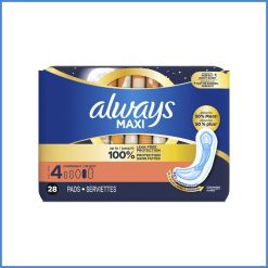 Always Maxi Overnight Pads – Size 4, 100% Leak-Free Protection, 50% More Absorbency, 28 Count