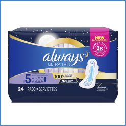 Always Ultra Thin Extra Heavy Overnight Pads – Size 5 with Flexi-Wings, RapidDry & OdorLock, 24 Count