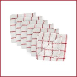2 Inch Cotton Kitchen Dishcloth Set White with Red Stripe
