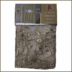 3 Pc Metallic Embroidery Kitchen Curtain Set Gold Cherries