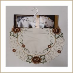 Claire Embroidered Round Doily 15 Inch 37.5 x 37.5 cm Floral Lace Table Mat Burgundy Gold Brown 100% Polyester