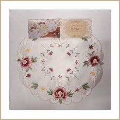 American Linen Home Collection Embroidered Doily 15 Inch Round Floral Table Doily White Decorative Polyester Accent Mat