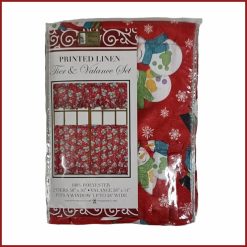 Fashion Printed Linen Tier & Valance Set Red Snowman Kitchen