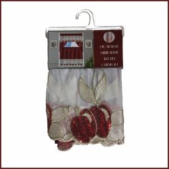 Habitat 3 PC Metallic Embroidery Kitchen Curtain Set – Apple Cider Burgundy Window Curtain Set