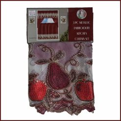 Habitat 3 PC Metallic Embroidery Kitchen Curtain Set – Pear & Apple Burgundy