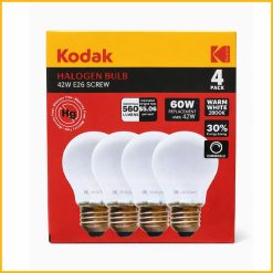 Kodak Halogen Bulb 42W E26 Screw 4 Pack Warm White 2800K Dimmable