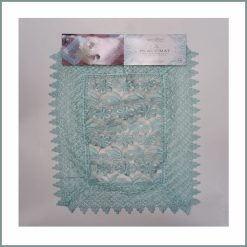 Linen Lace Place Mat Rectangular Aqua Blue Floral Embroidered